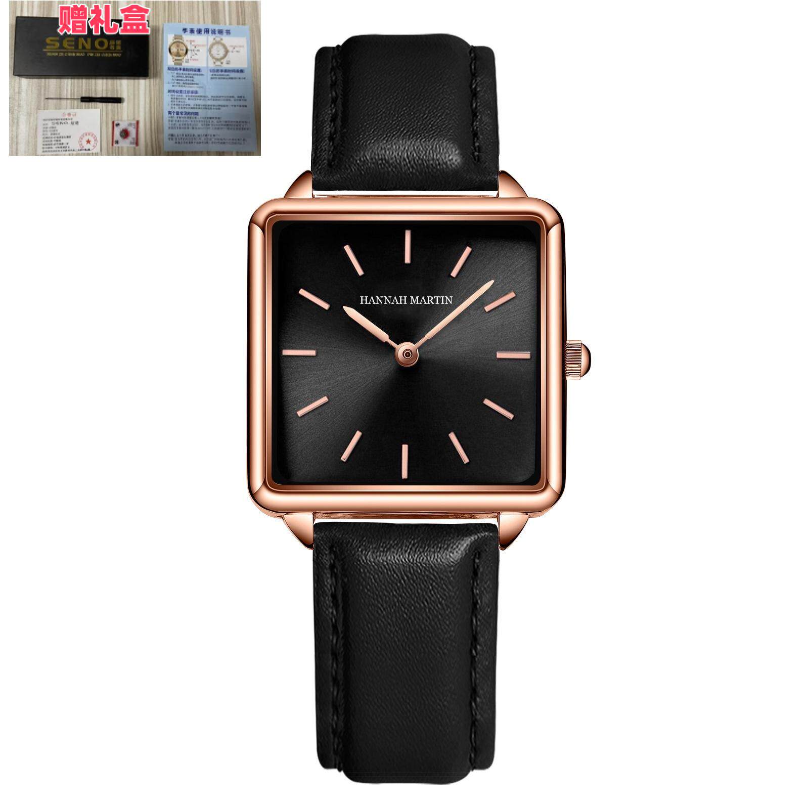 轻奢男表时尚小方表女士手表小众学生防水方块头层牛皮长方形手表