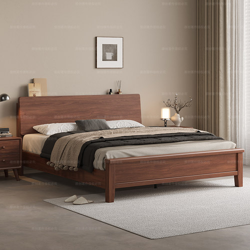 全实木床现代简约胡桃木1.8米双人床北欧1.5米2025年新款主卧床