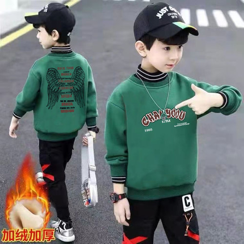 男童一体绒卫衣2025新款加绒秋冬装上衣帅气洋气时髦韩版中大童潮