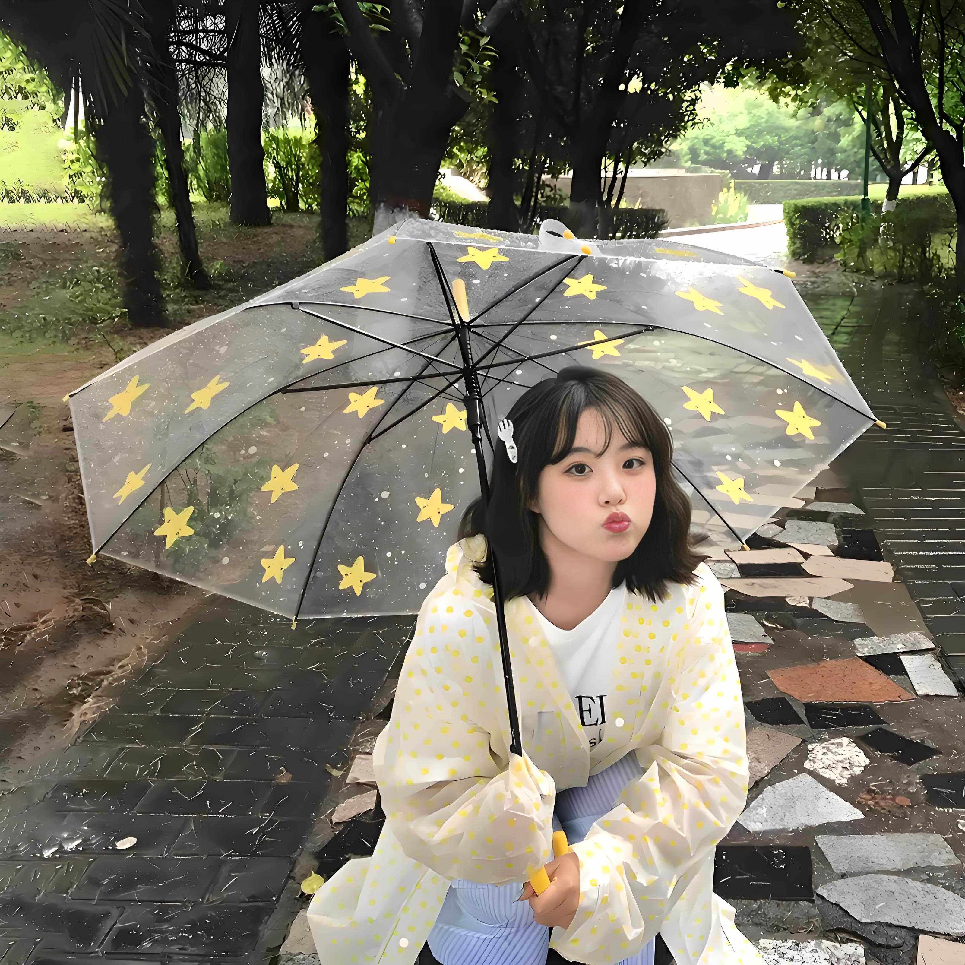 星星雨伞透明加大加厚晴雨两用自动手动伞可折叠抗风ins风拍照