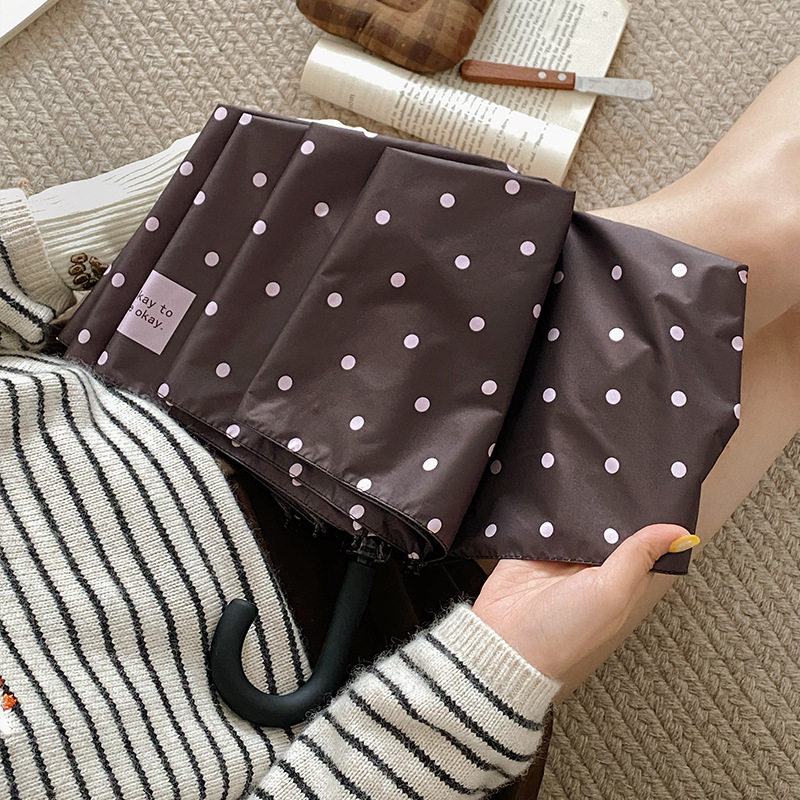 新款韩系小波点折叠雨伞防晒紫外线黑胶遮阳伞晴雨两用便携太阳伞