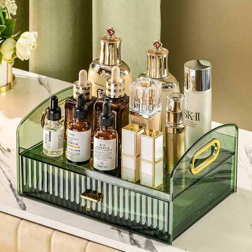 收纳盒大容量PET高端桌面化妆品收纳盒抽屉式面膜口红护肤品整理
