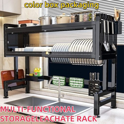 跨境厨房水槽置物架台面沥水带柜门多功能收纳橱柜家用水池碗碟架