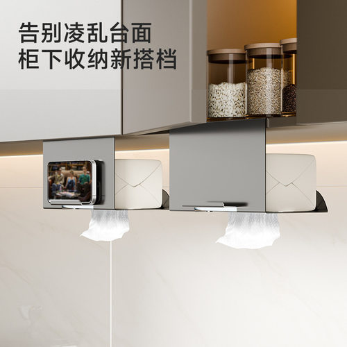 bydoll厨房柜下倒挂纸巾架吊柜镜柜置物架铁艺抽纸架洗脸巾收纳架