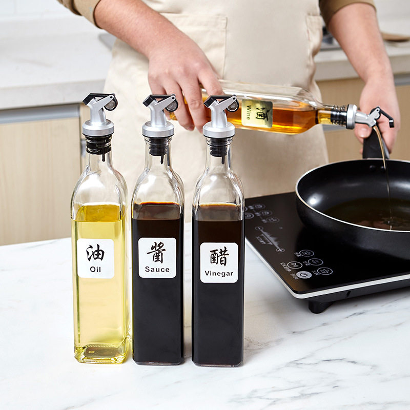 方形玻璃调味瓶玻璃油壶家用厨房自动开合油嘴调味品油醋瓶油罐壶