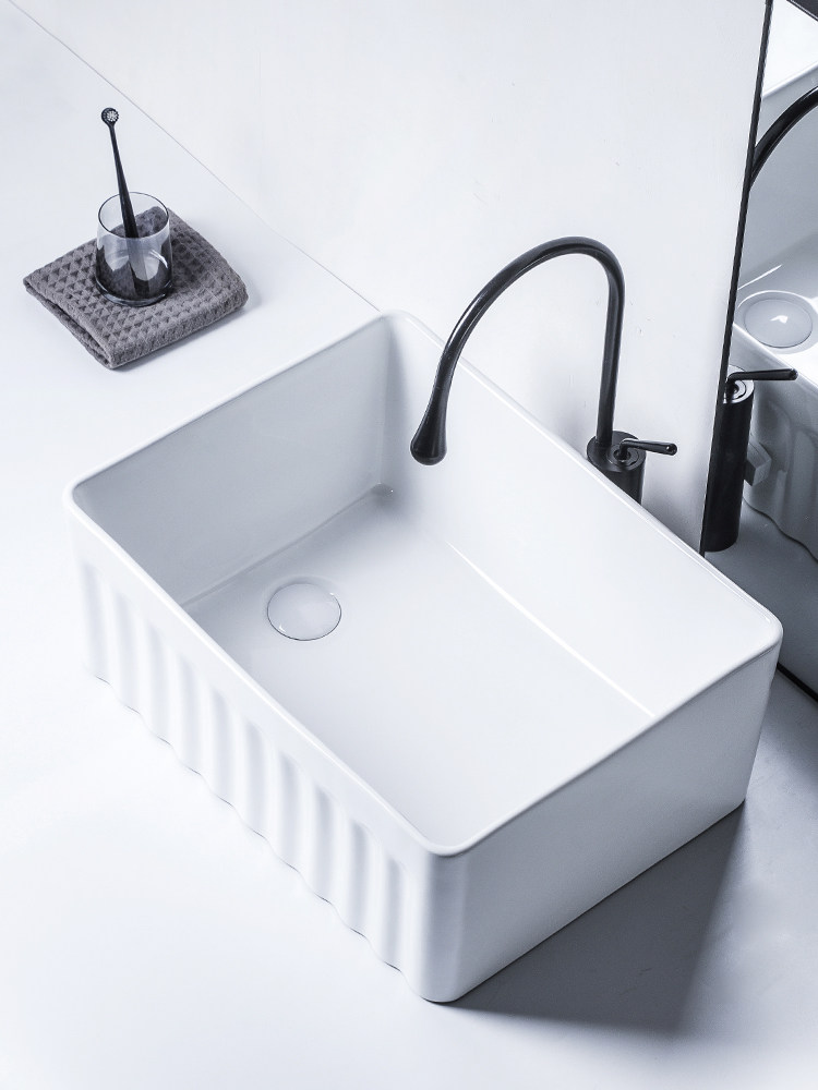 莫德卡恩 加深台上盆陶瓷竖纹洗手盆侧下水家用单盆卫生间洗脸盆