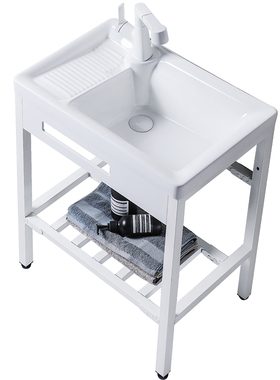 左侧龙头免打孔 小户型陶瓷洗衣盆搓板带溢水龙头孔大容量洗水槽