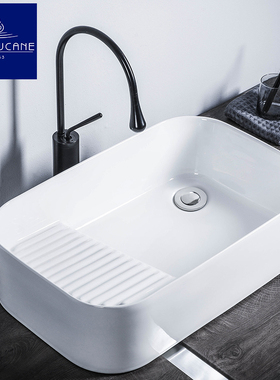 莫德卡恩MODEUCANE 台上洗衣盆带搓衣板侧下水陶瓷洗衣池白色单盆