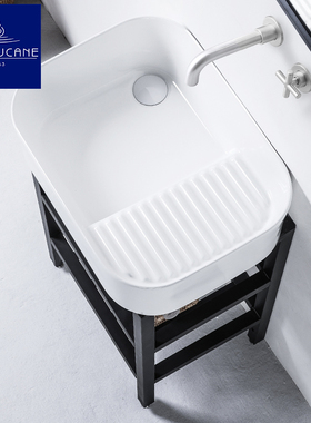 莫德卡恩MODEUCANE 轻奢无龙头孔白色落地陶瓷洗衣盆带搓衣板阳台