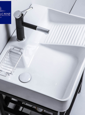 莫德卡恩MODEUCANE 落地款右边搓衣板洗衣盆小户型阳台家用陶瓷盆