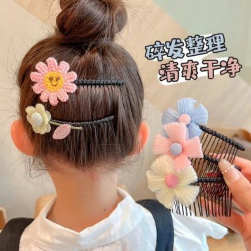 2023年网红女童刘海整理发卡儿童后脑勺碎发神器发梳女孩花朵插梳