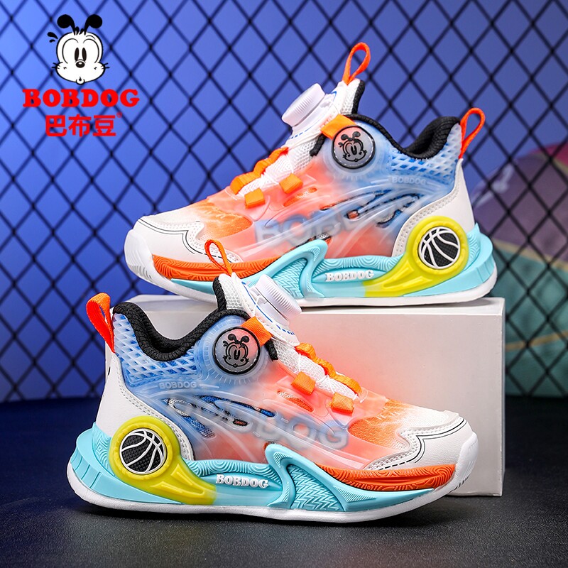 巴布豆童鞋男童篮球鞋训练2026春秋新款中大童网面透气儿童运动鞋