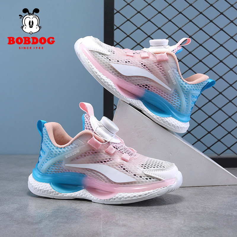 巴布豆女童运动鞋单网夏季2026新款网面透气爆米花软底儿童跑步鞋