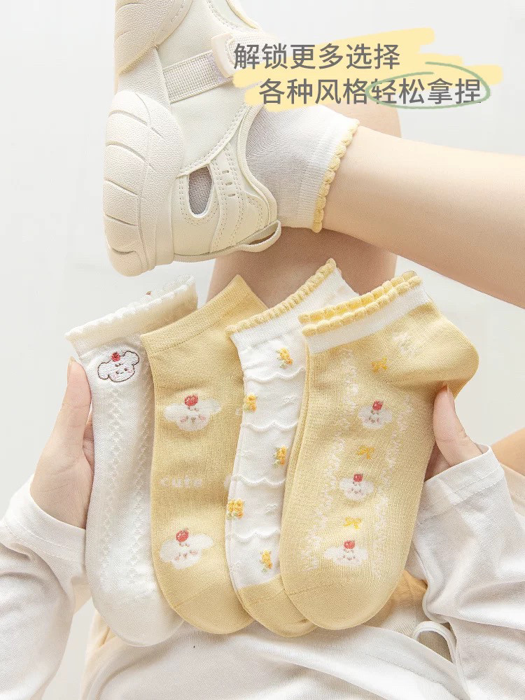 卡拉美拉船袜子女款无骨可爱春夏季薄纯棉不掉跟防滑浅口隐形透气