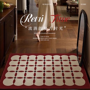 法式红色入户门地垫中古风高级感脚垫美式家用门厅玄关防滑地毯