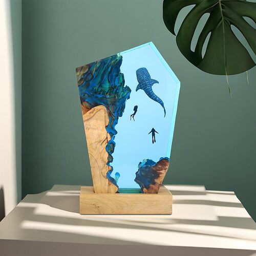 实木树脂工艺品座头鲸潜水员龟海