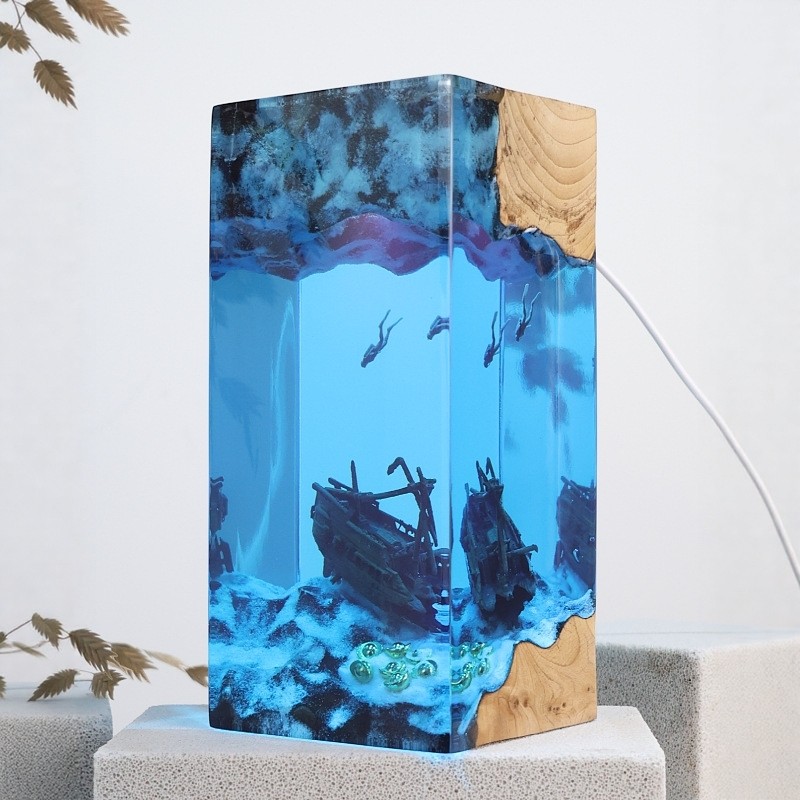 溶洞沉船潜水员桌面摆件海洋艺术工艺品实木树脂灯生日礼物饰品,家居饰品,桌面摆件,淘宝优惠券,粉丝福利购,淘宝优惠卷
