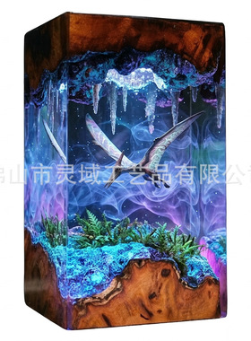 翼龙飞翔冰晶洞环氧微景观夜灯紫