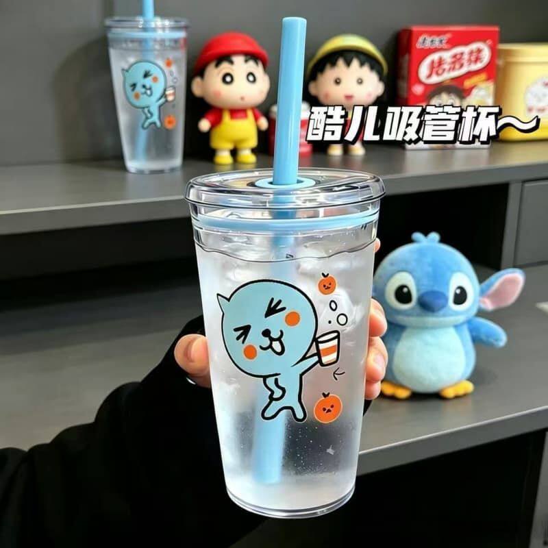 超萌酷儿吸管杯ins卡通可爱咖啡奶茶杯透明水杯学生大容量塑料杯