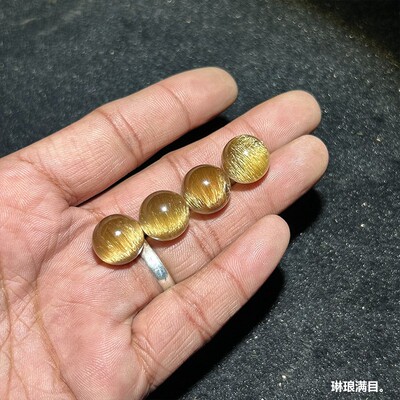 天然巴西钛晶单珠水晶散珠手链配珠7A收藏金发晶散珠子男女款