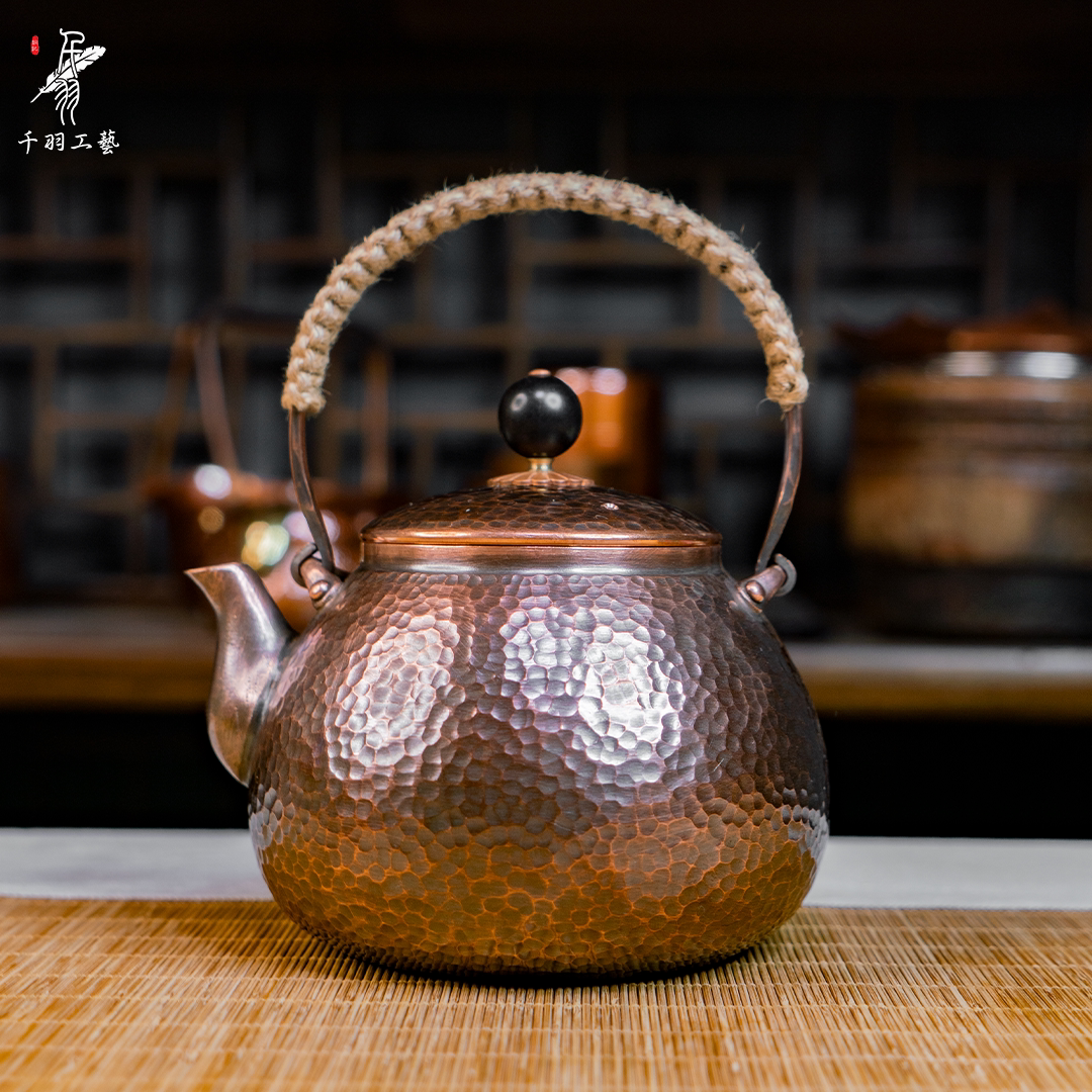 【千羽铜壶】700ML复古锤纹加厚提梁烧水壶煮茶壶手工锤纹茶具