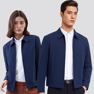 新款桑蚕丝商务男女行政夹克春秋年轻人干部工作服定制高级感外套
