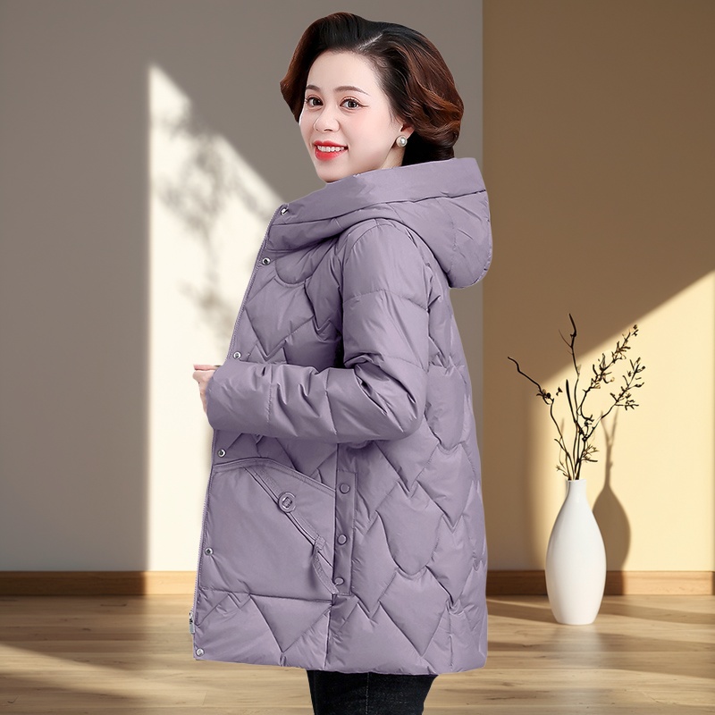 罗蒙中年妈妈冬装羽绒棉服中长款洋气中老年女秋冬外套加绒棉衣女