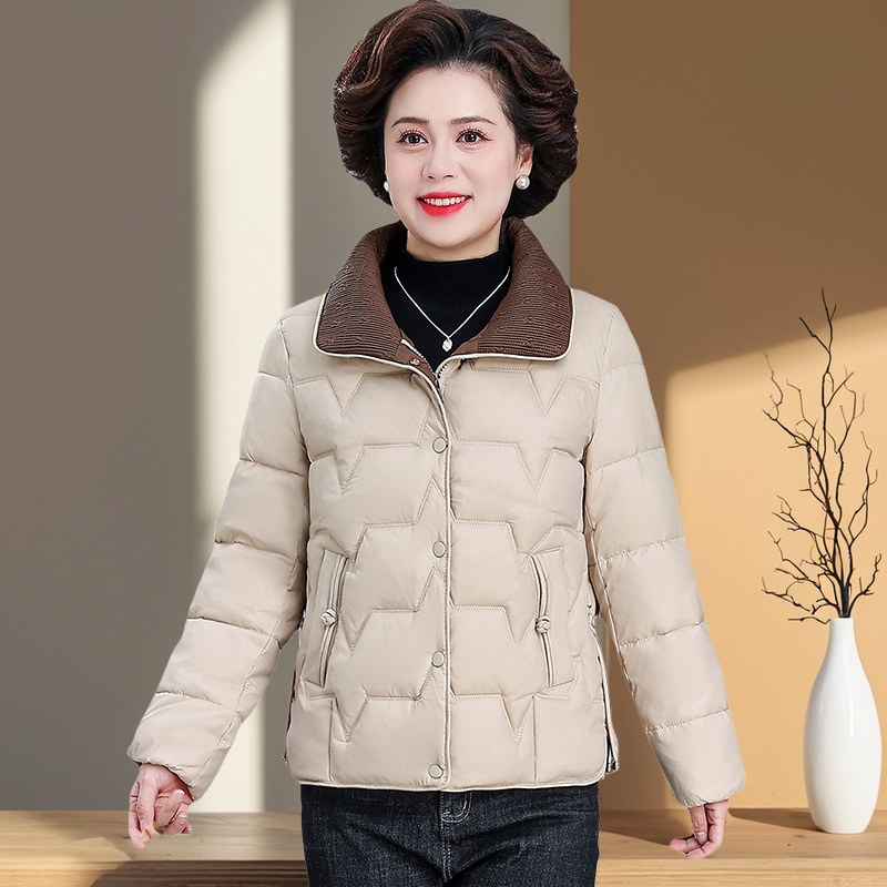 罗蒙妈妈冬装羽绒服2025新款中老年人女秋冬羽绒服轻薄短款棉袄女