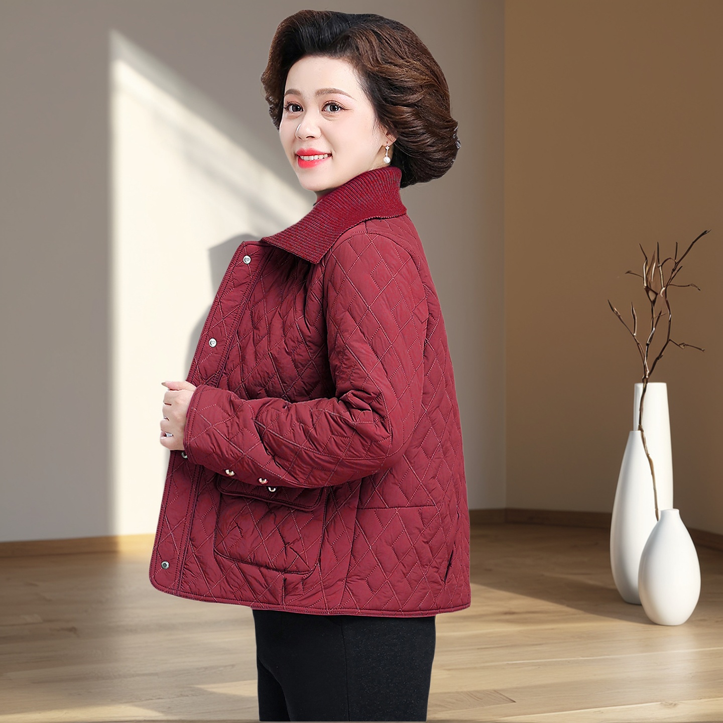 罗蒙中年妈妈冬装夹棉外套轻薄棉衣2025新款秋冬短款羽绒棉服女女