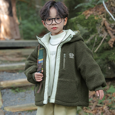 男童外套秋冬款2025新款冬季儿童加绒加厚毛毛衣帅气冬装棉服上衣