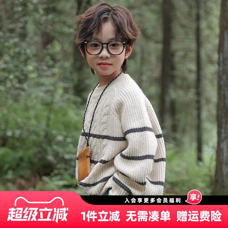 男童毛衣2025冬装新款儿童秋冬款加厚套头条纹针织衫男孩帅气线衫