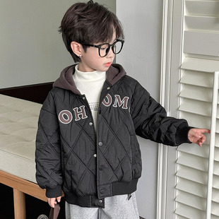 夹棉上衣男孩冬季 儿童秋冬款 洋气加厚棉服潮 外套2025新款 男童冬装