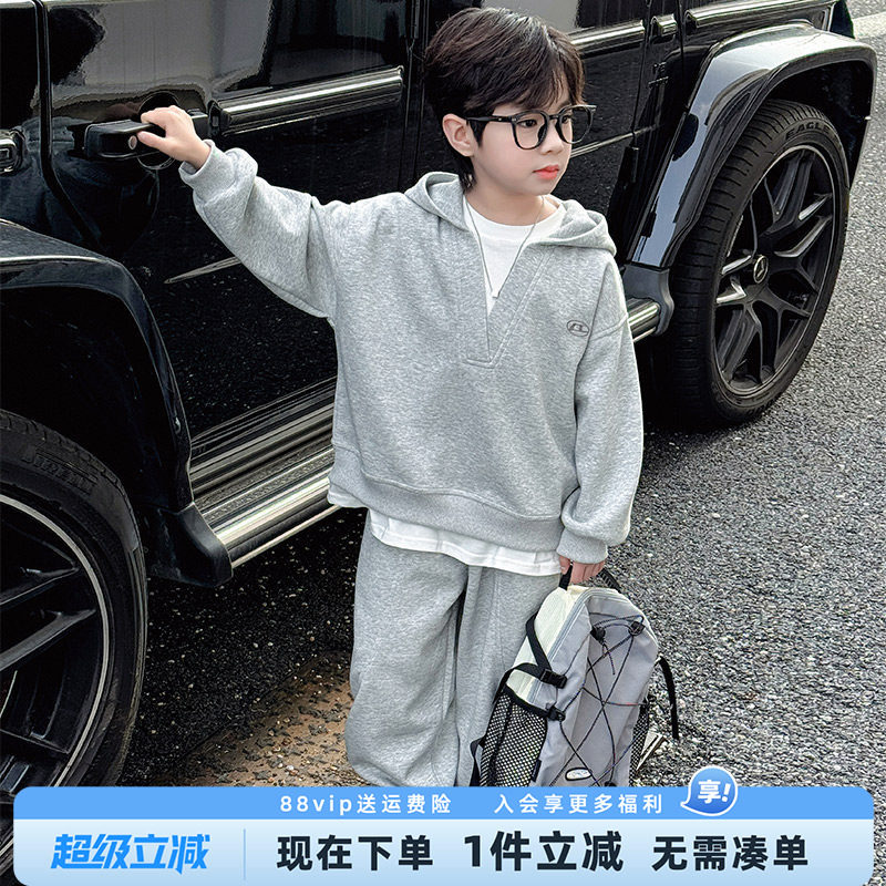 男童春装套装2026新款儿童春秋款帅气时髦运动服男孩春季两件套潮