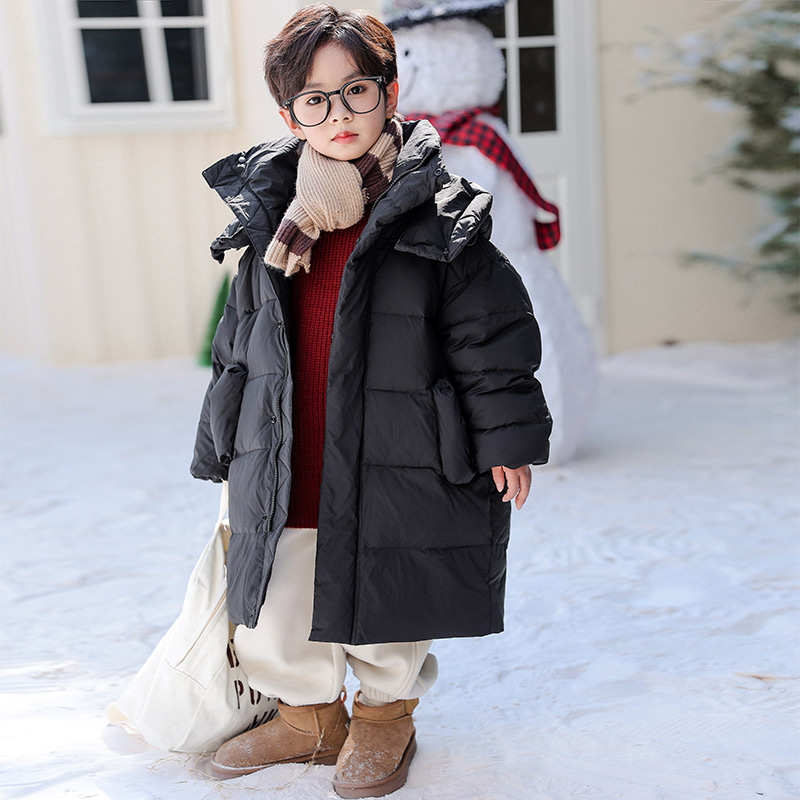 男童羽绒服冬季2025新款儿童中长款冬装黑色外套男孩冬季加厚衣服
