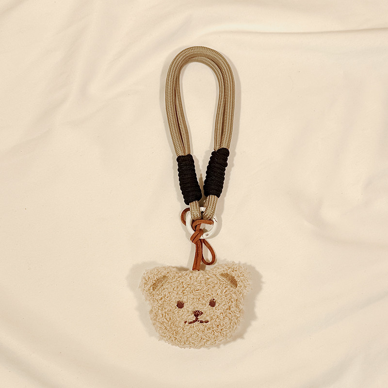 휴대 전화 매는 밧줄 크리 에이 티브 귀여운 겨울 플러시 쿠키 입체 플러시 곰 머리 짧은 휴대 전화 매는 밧줄 휴대용 분실 방지 핸드 로프 교수형 손목 펜던트 손목 스트랩 교수형 체인 와이드 버전 여성을위한 패치 교수형 로프