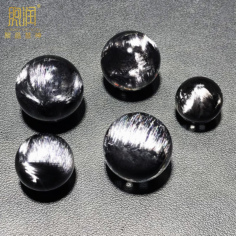 高级感黑银钛单珠黑爆闪银猫眼石大板钛黑发晶散珠配多宝单珠手串