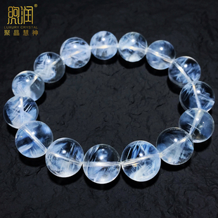收藏级天然巴西老矿透体蓝针手串白水晶蓝羽毛幽灵异象高级感手链
