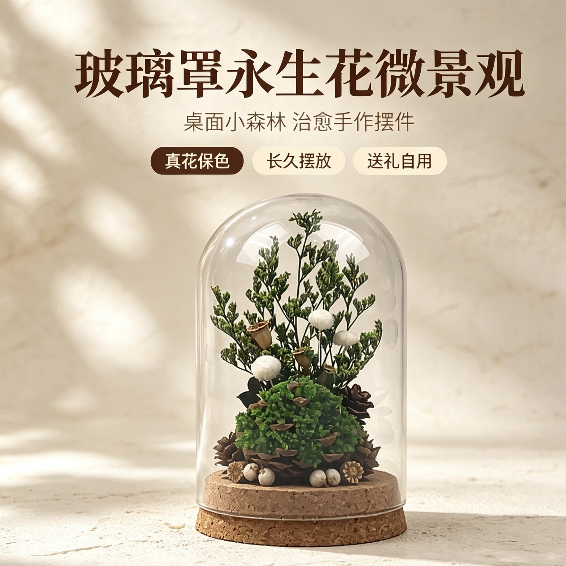 永生花成品玻璃罩微景观摆件情人永生花