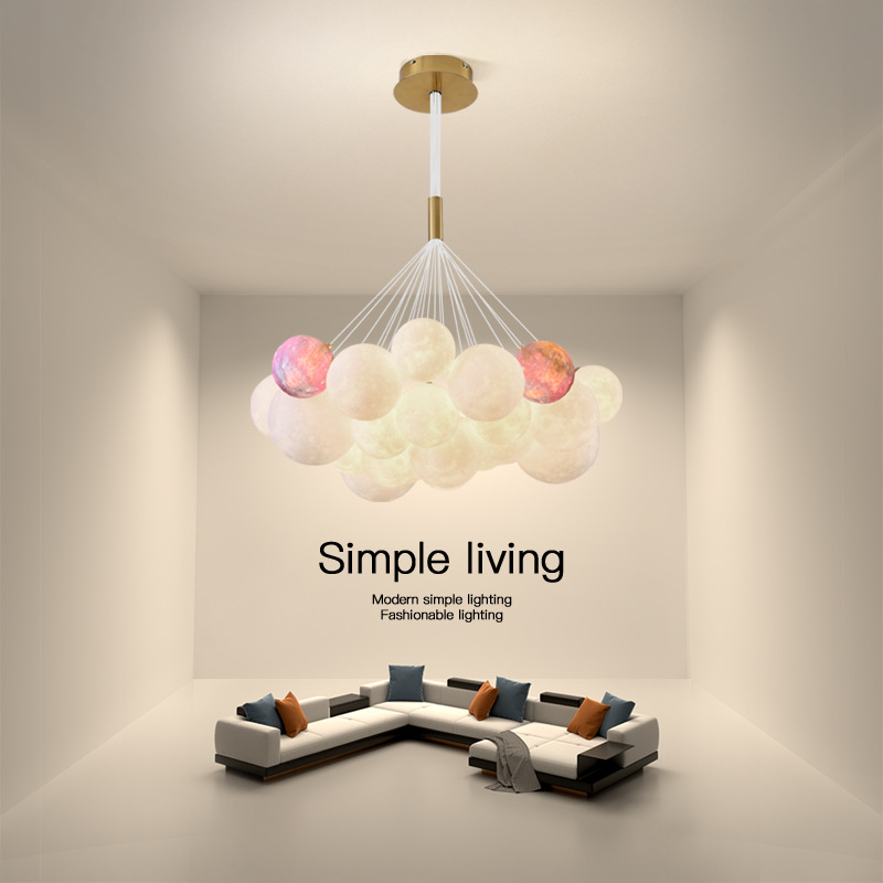极简客厅吊灯现代简约2023年新款灯具北欧创意主灯月球泡泡魔豆灯