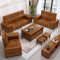 香樟木实木沙发组合新中式冬夏两用客厅沙发大小户型仿古储物家具