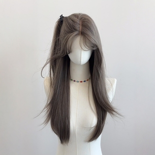 【奶茶灰棕】假发全头套女前额蕾丝中分高层次长直发自然仿真人发