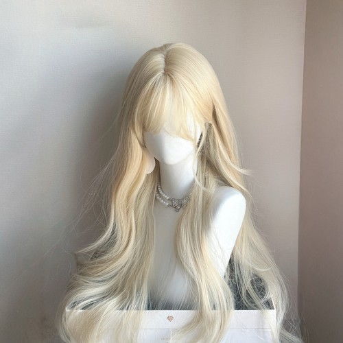 齐刘海白金色长卷发cos万用假发