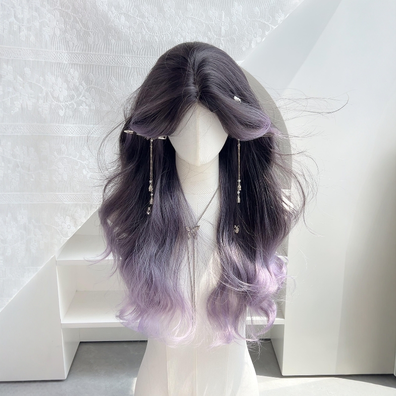 全头套长卷发巴黎画染紫假发