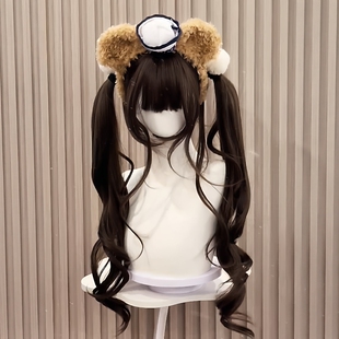 双马尾假发女Lolita冷棕色整顶头套85cm加长卷发扎好发出萌妹假发