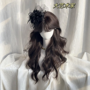 【大艺术家】假发长卷发齐刘海黑色大波浪仿真自然蓬松整顶全头套