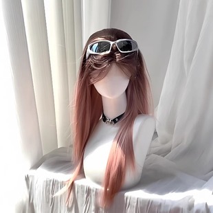 假发女中分刘海甜酷粉长直发爆顶染清纯可爱风假发套 可露丽风