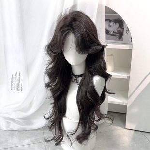 假发全头套女韩系御姐中分蕾丝黑色长卷发大波浪自然仿真发假发套