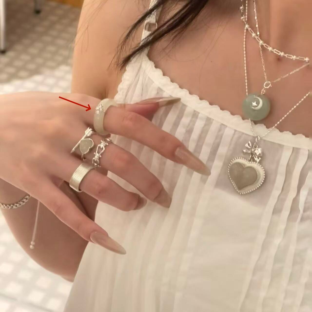 日系设计师topwhits925银冰透白玉髓戒指素圈女小众轻奢精致食指