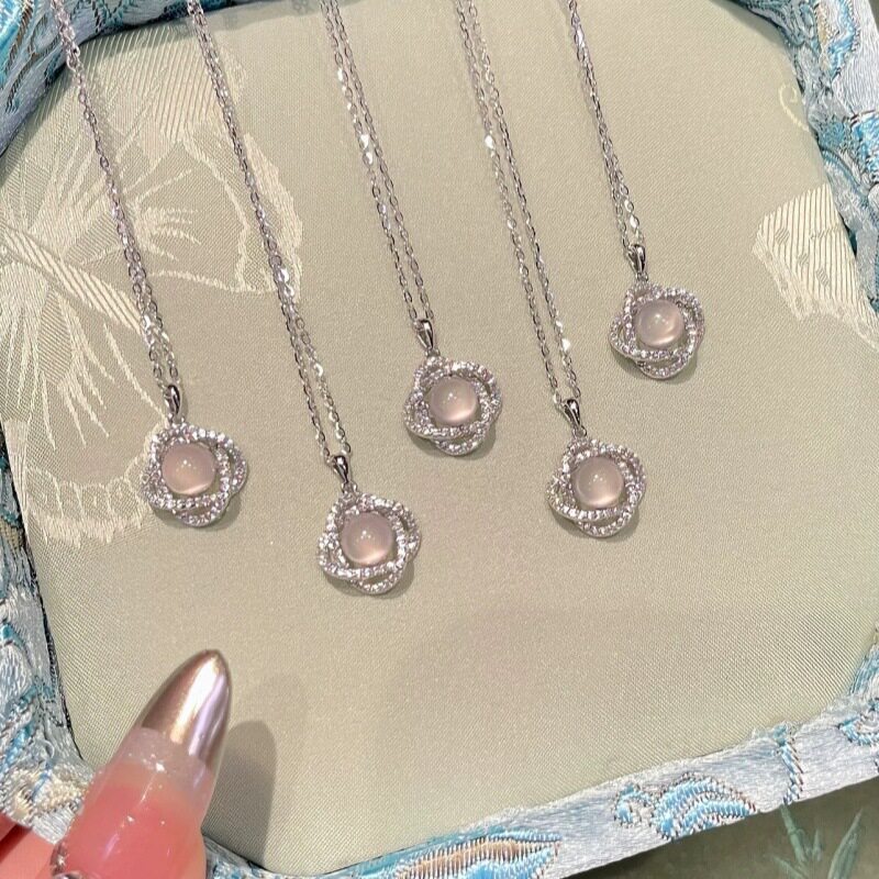 日系设计师topwhits925银冰种白玉髓花朵项链女夏季甜美高级