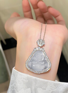 日系cherry kitty新中式高冰透弥勒佛吊坠项链女年新款轻奢复古